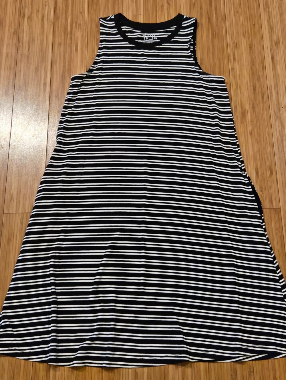 Time and Tru Black & White Striped Casual Dress